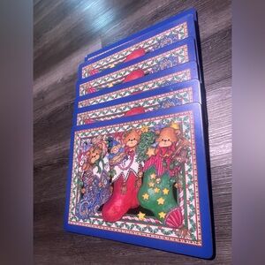 PIMPERNEL 6 Cork Back Placemats Teddy Bears In Christmas Stockings 12 x 15”